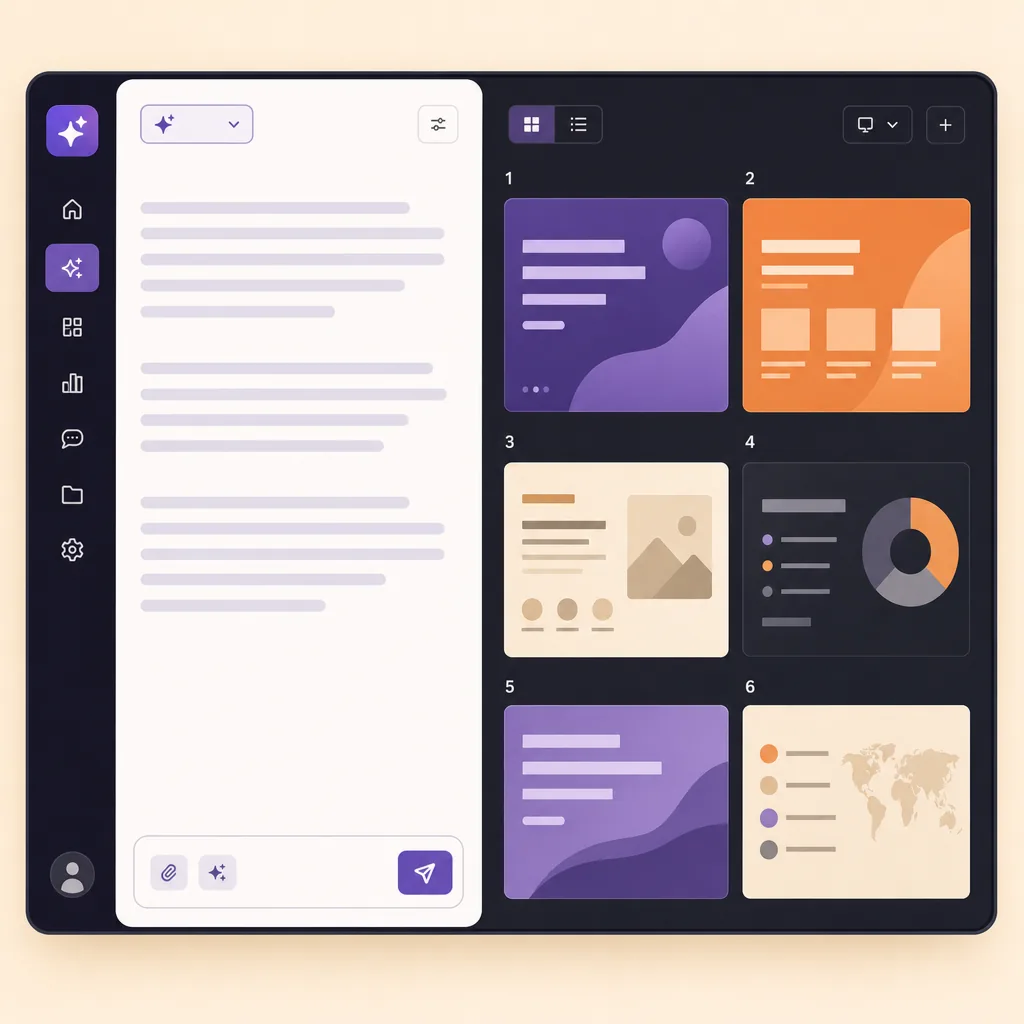 Split screen interface van de Thread naar Carousel Prompt Builder met tekstinvoer links en slide previews rechts