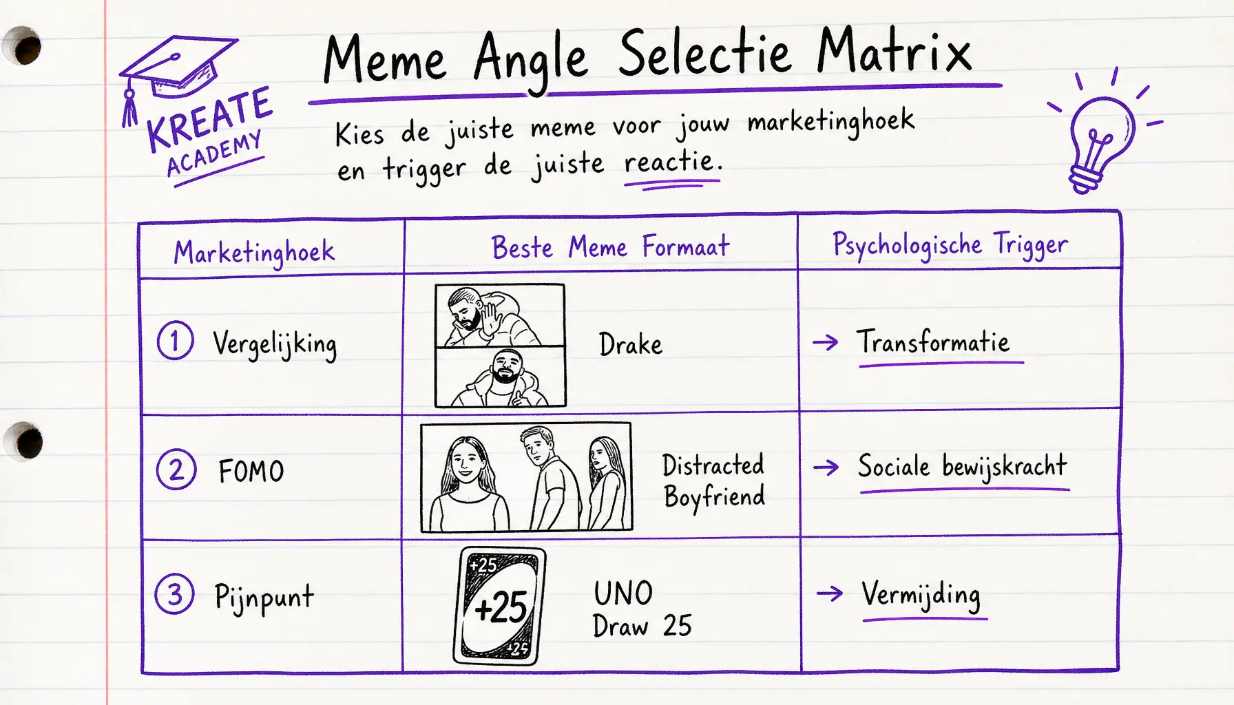 Meme angle selectie matrix: kies de juiste meme bij jouw marketinghoek