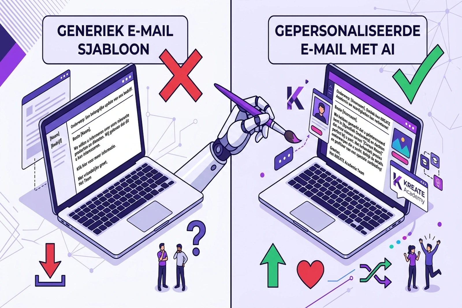 Handgetekende checklist voor cold email QA: onderwerpregel check, personalisatie check, CTA check, en lengte check